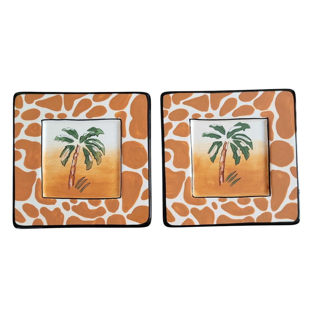 NEW Inspirado Appetizer Plate Palm Tree Giraffe Print Stonelite Set Animal Print
